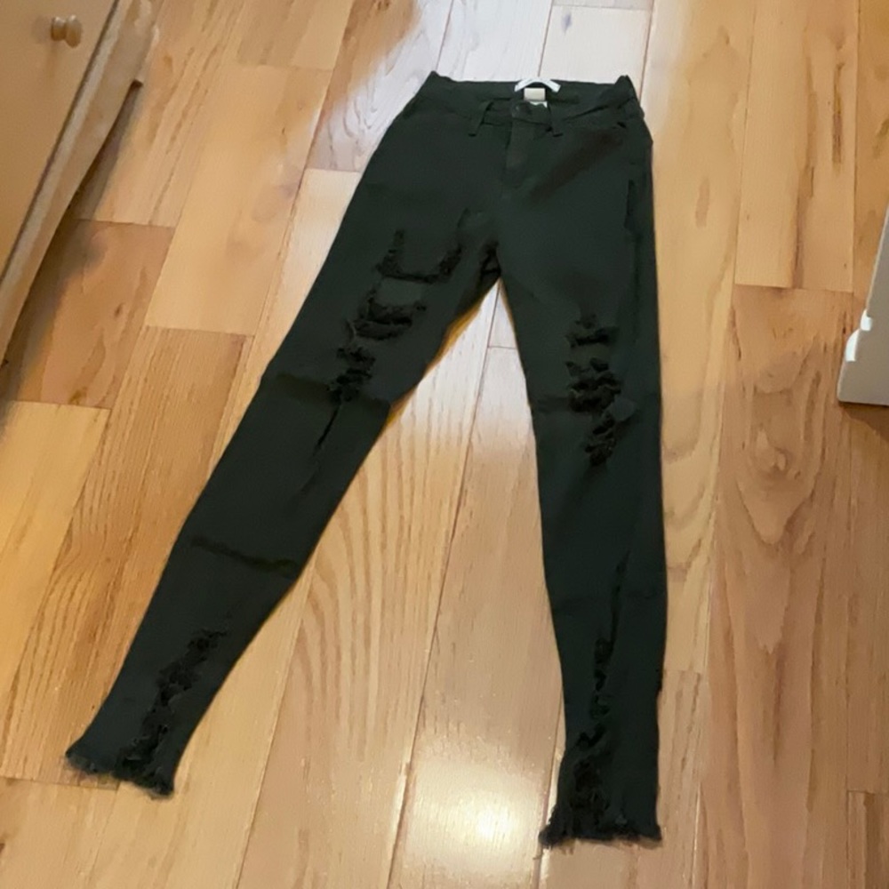 Vibrant high rise skinny ripped dark khaki jeans size 24
